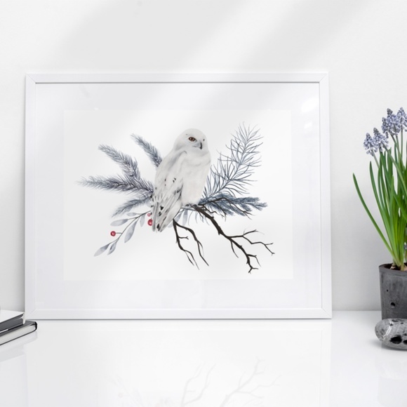 Wall Art Watercolor Winter Cute Owl Print Illustration Unframed, Various Sizes - Picture 2 of 7